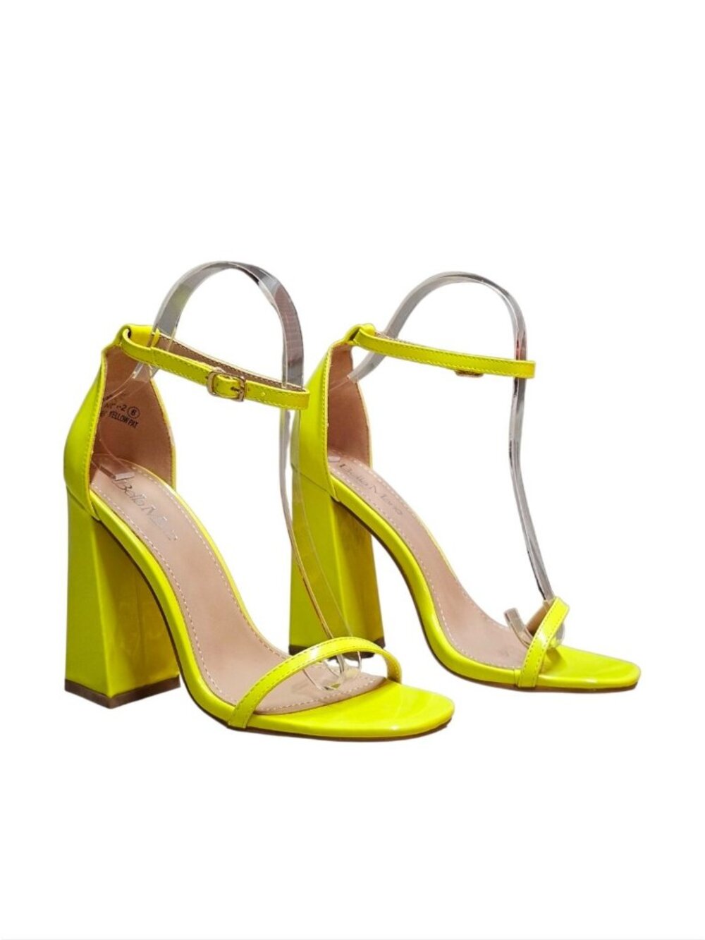 Neon Yellow Block Heel Sandals With Adjustable Ankle Strap Open Toe Design And G - Picture 2 of 15